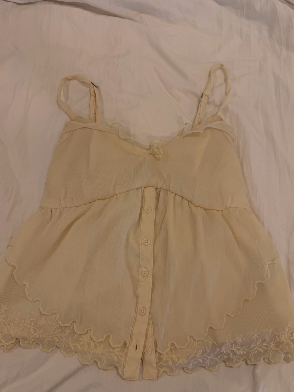 Hollister Cream Lace-Trim Button Front Chemise